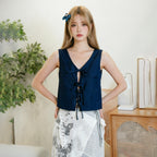Women's V-Neck Tie-Front Sleeveless Top
