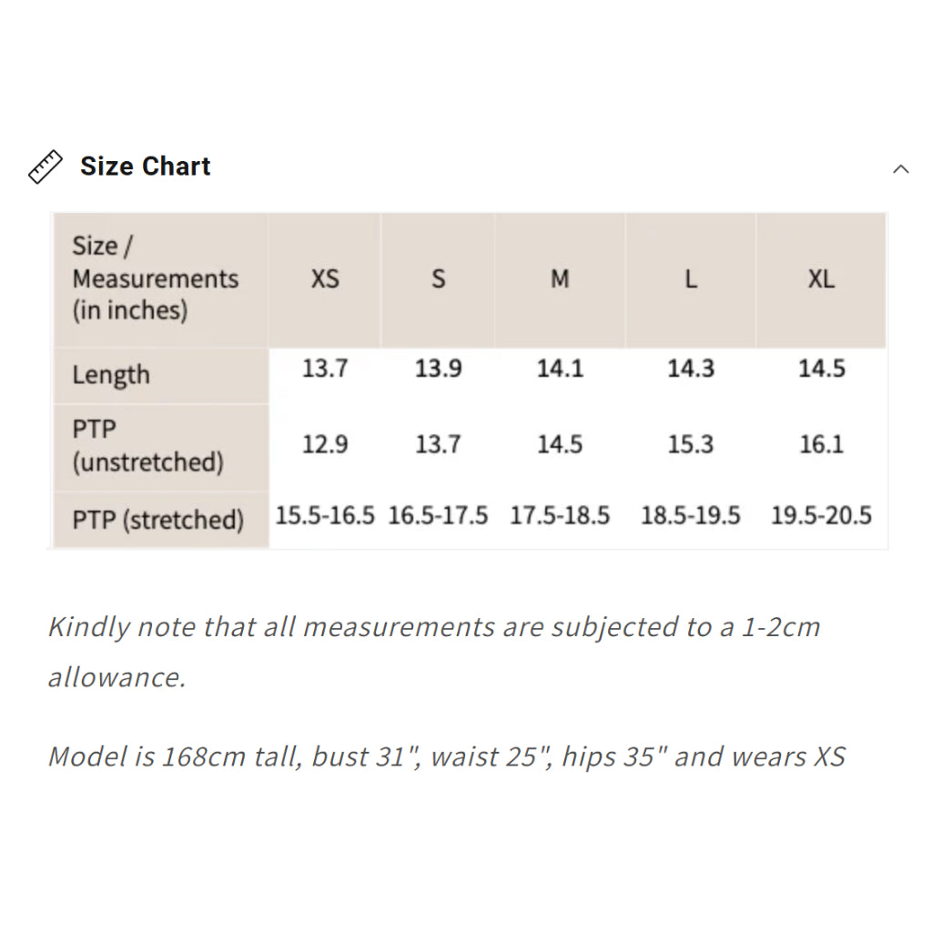 Size chart for Women's Lace Top