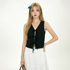 Women's V-Neck Tie-Front Sleeveless Top