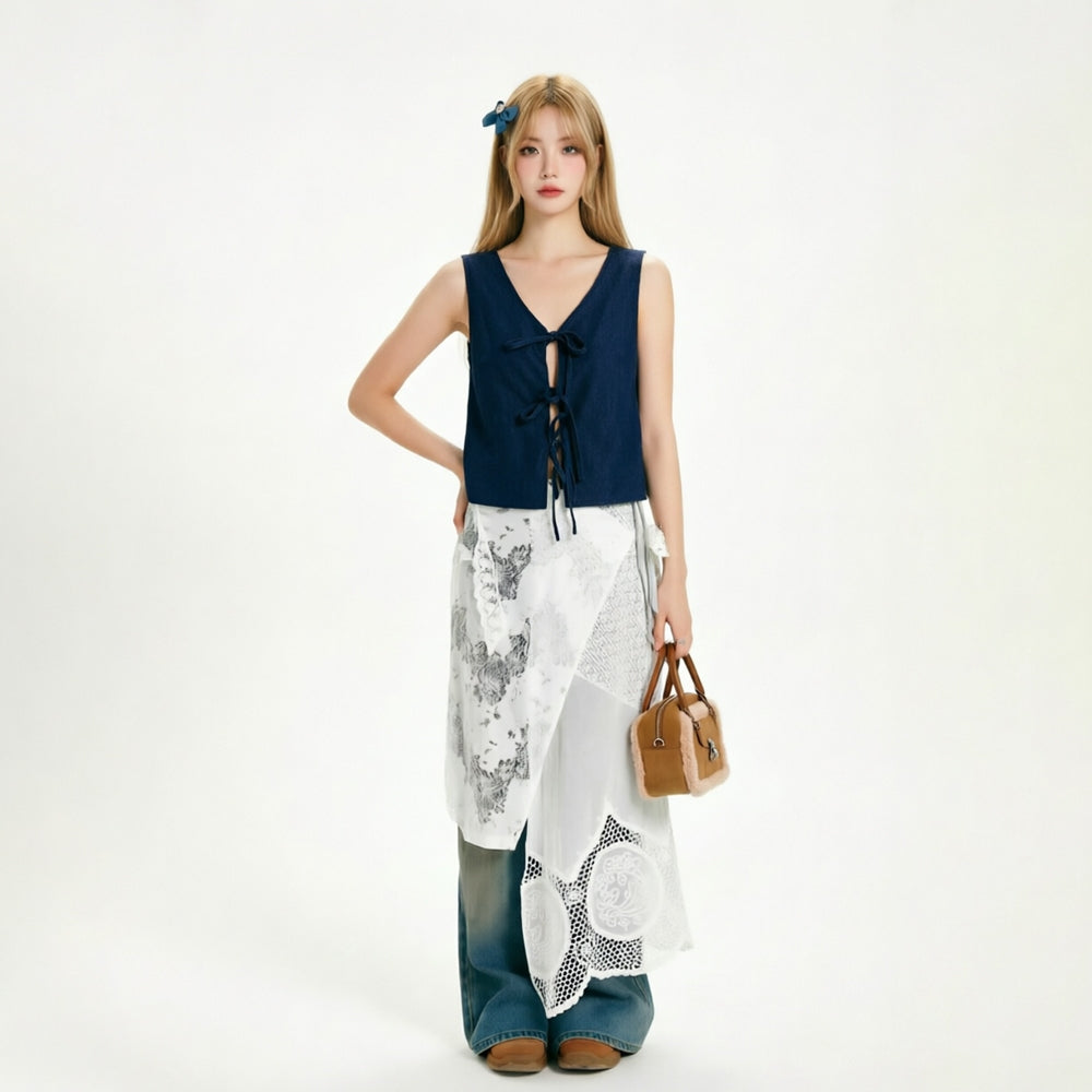 Women's V-Neck Tie-Front Sleeveless Top