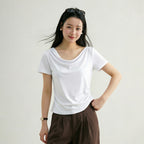 Women's Draped Cowl-Neck Short-Sleeve T-Shirt