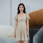 Women's Pleated Puff-sleeve Dress