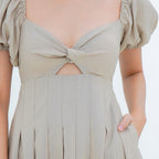 Women's Pleated Puff-sleeve Dress