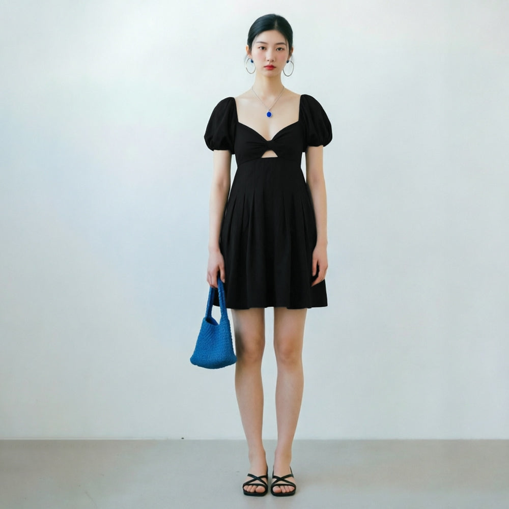 Women's Pleated Puff-sleeve Dress