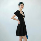 Women's Pleated Puff-sleeve Dress