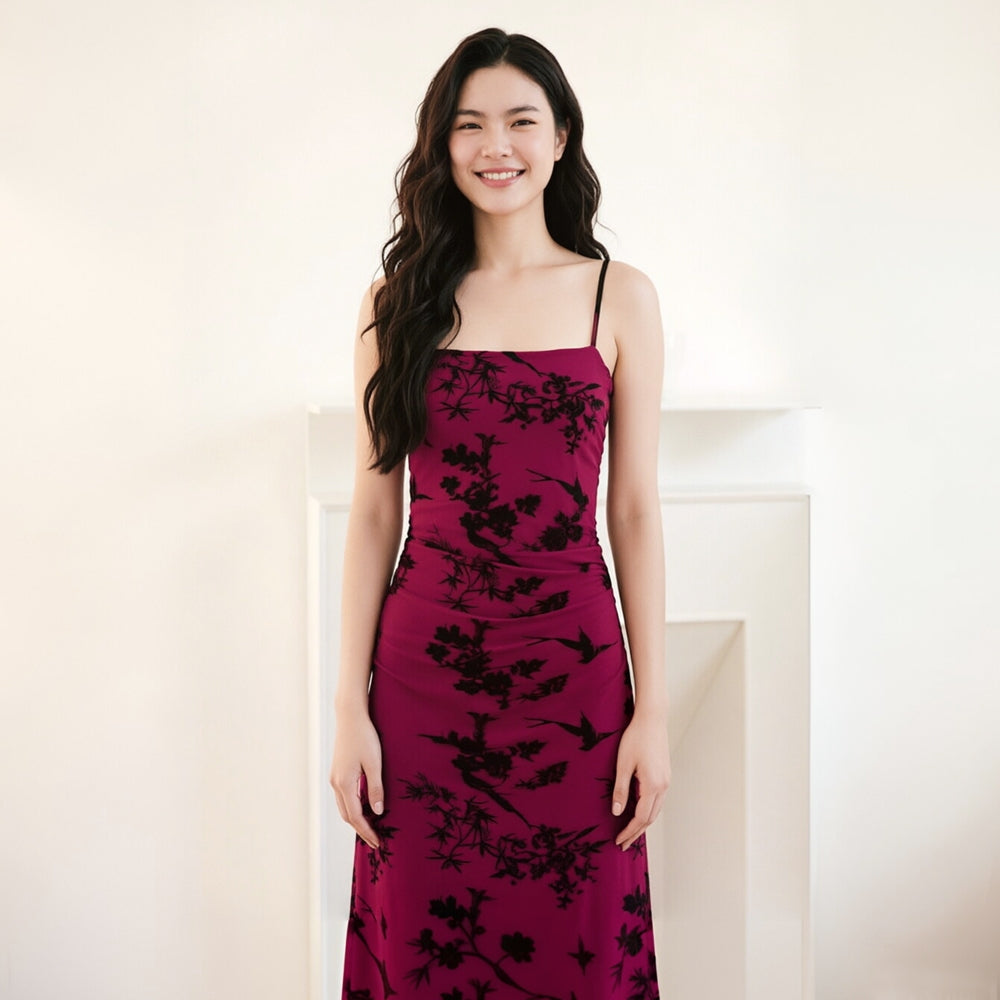 Women's Ruched Mesh Maxi Dress