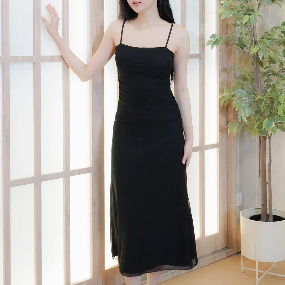 Women's Ruched Mesh Maxi Dress