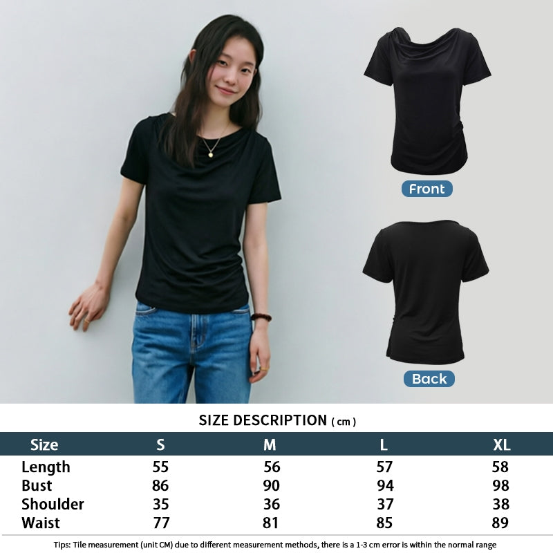 Women's Draped Cowl-Neck Short-Sleeve T-Shirt