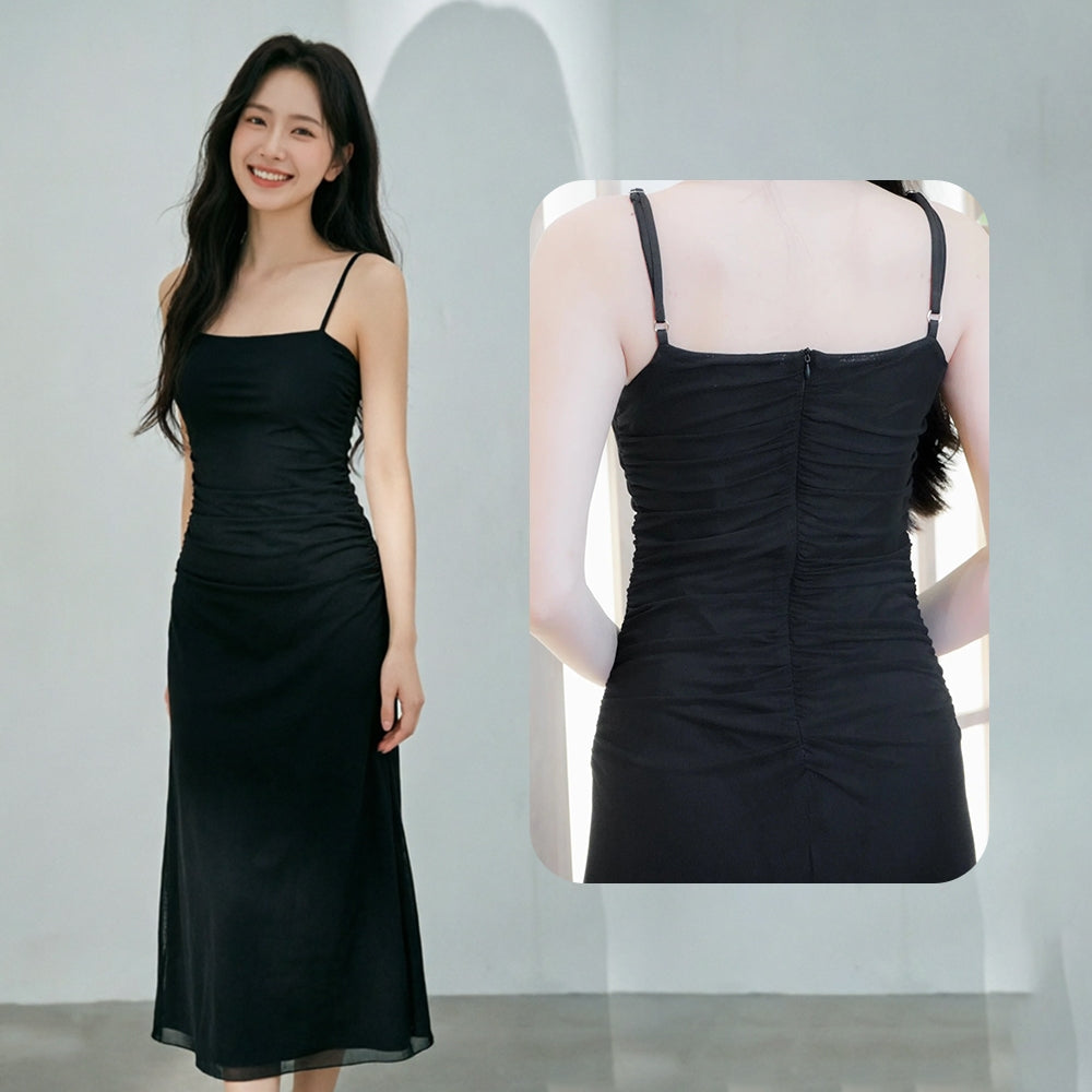 Women's Ruched Mesh Maxi Dress