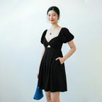 Women's Pleated Puff-sleeve Dress