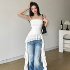 Women's Asymmetric Ruffle Strapless Tube Top