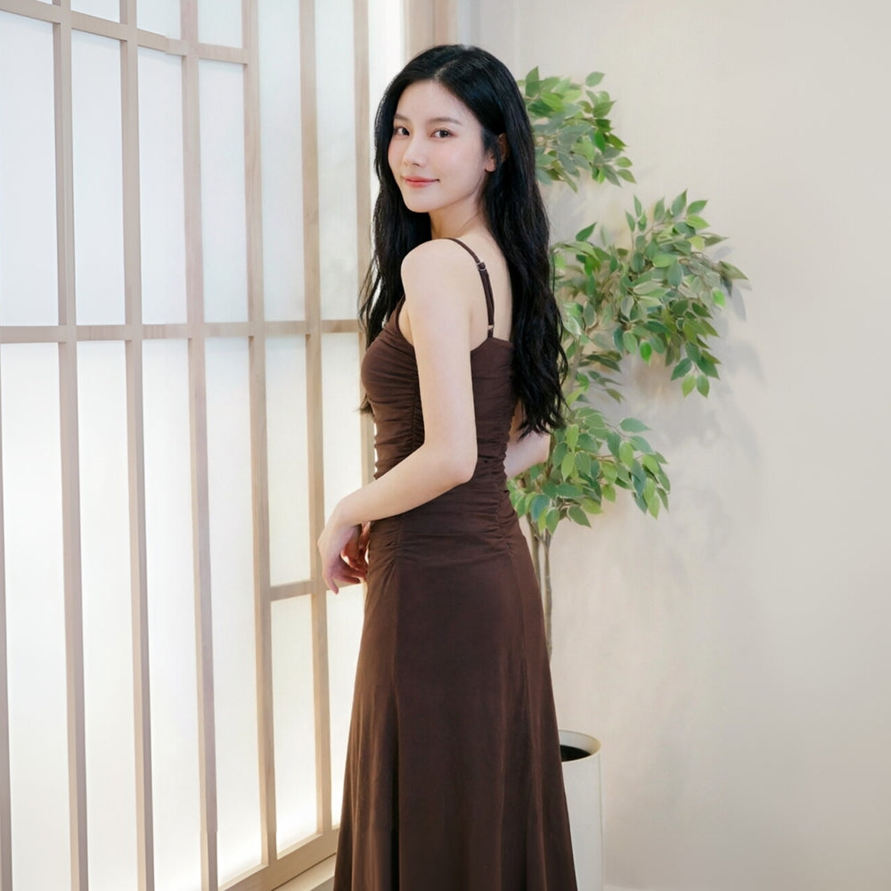 Women's Ruched Mesh Maxi Dress