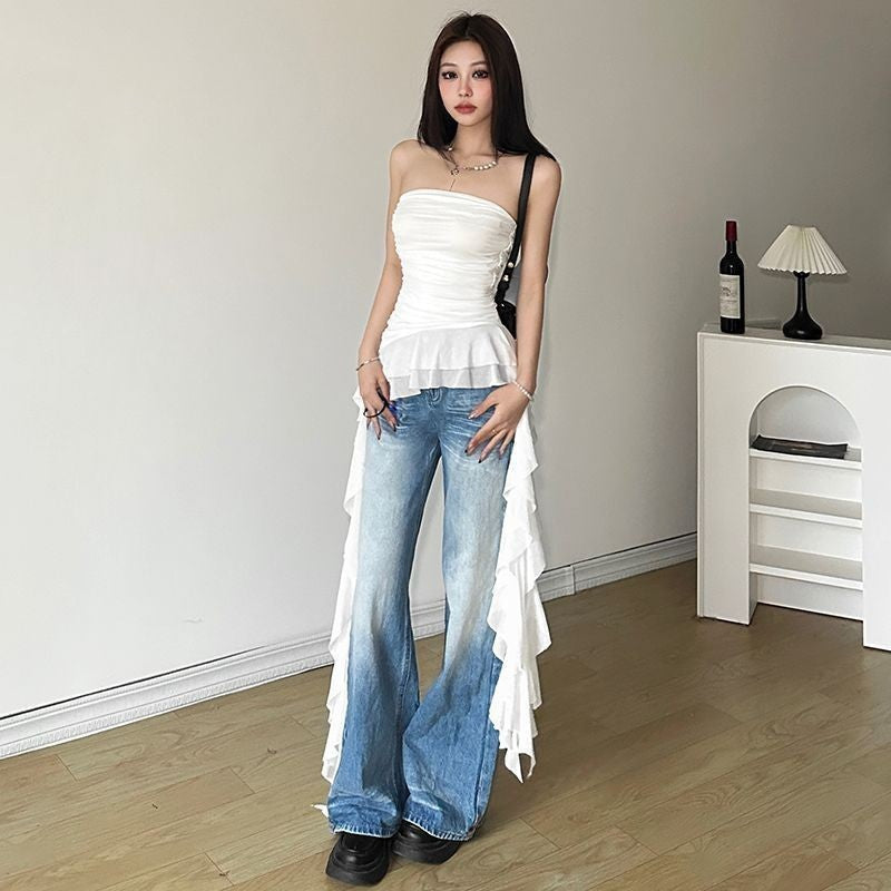 Women's Asymmetric Ruffle Strapless Tube Top