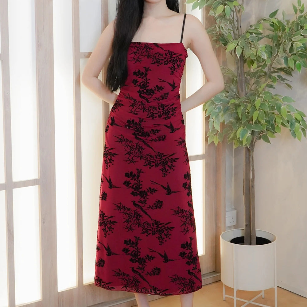 Women's Ruched Mesh Maxi Dress