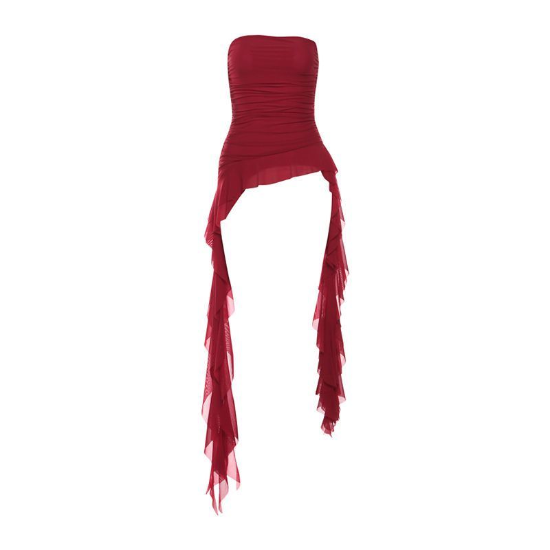 Women's Asymmetric Ruffle Strapless Tube Top