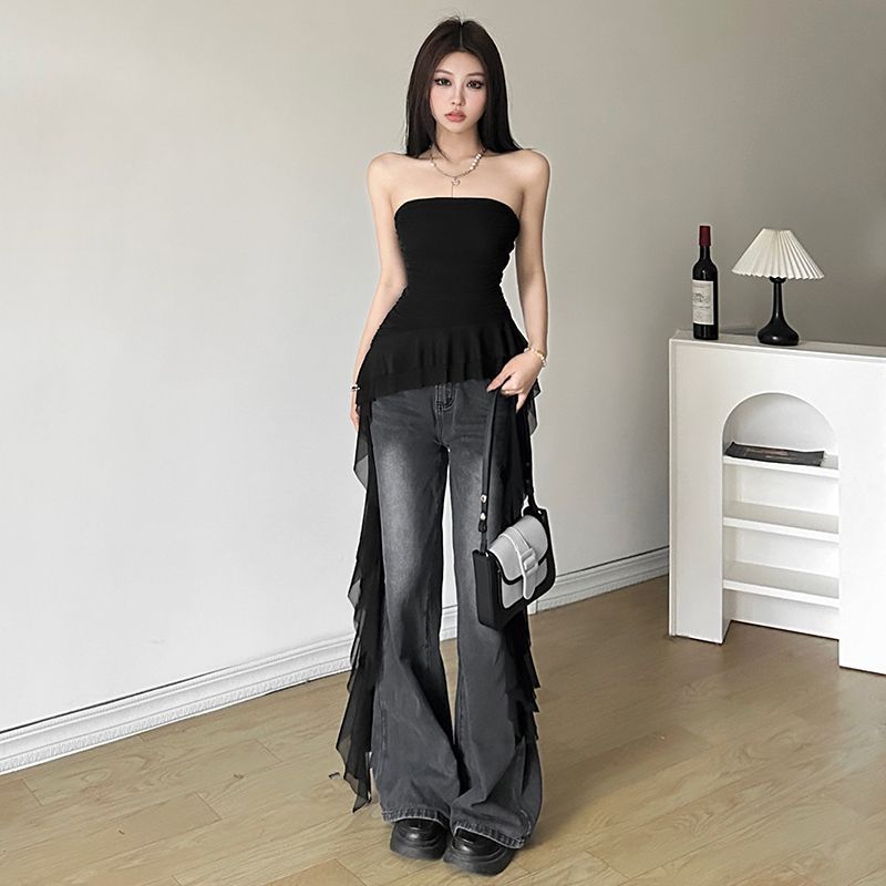 Women's Asymmetric Ruffle Strapless Tube Top