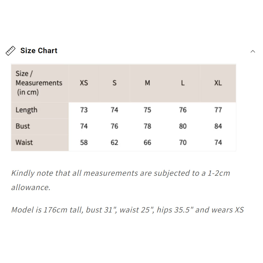 Size chart for Women's Pleated Puff-sleeve Dress