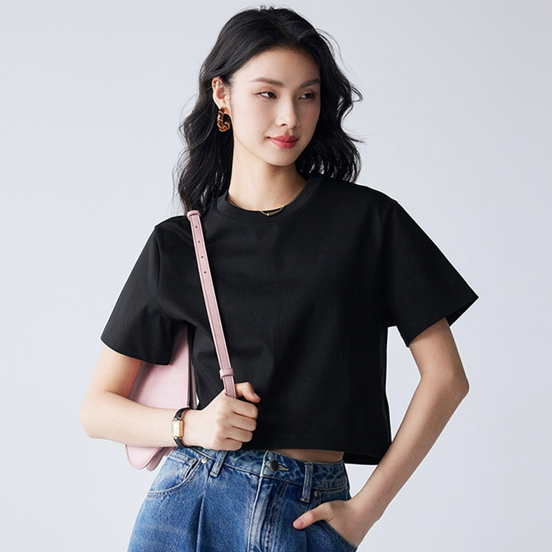 Women's Crew-Neck Cropped Cotton T-Shirt
