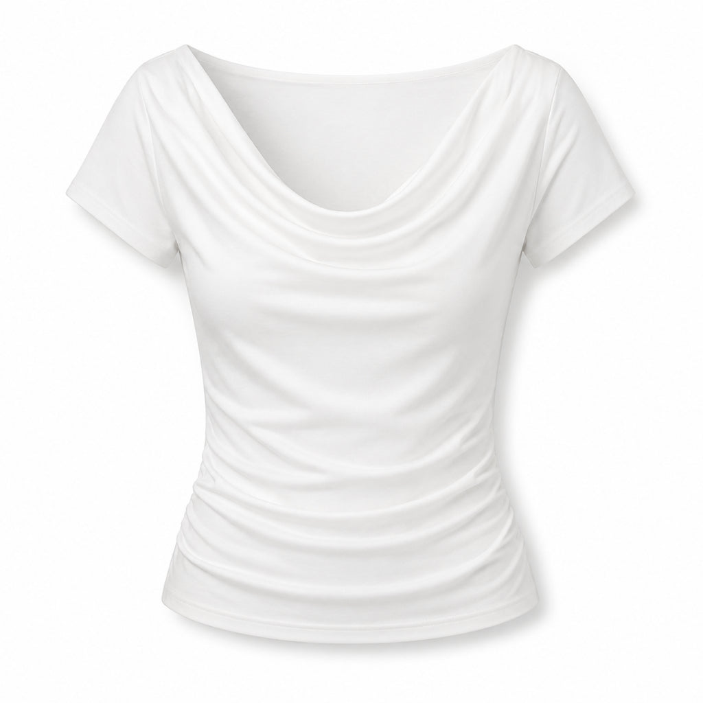 Women's Draped Cowl-Neck Short-Sleeve T-Shirt