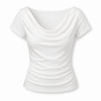 Women's Draped Cowl-Neck Short-Sleeve T-Shirt
