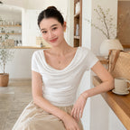 Women's Draped Cowl-Neck Short-Sleeve T-Shirt