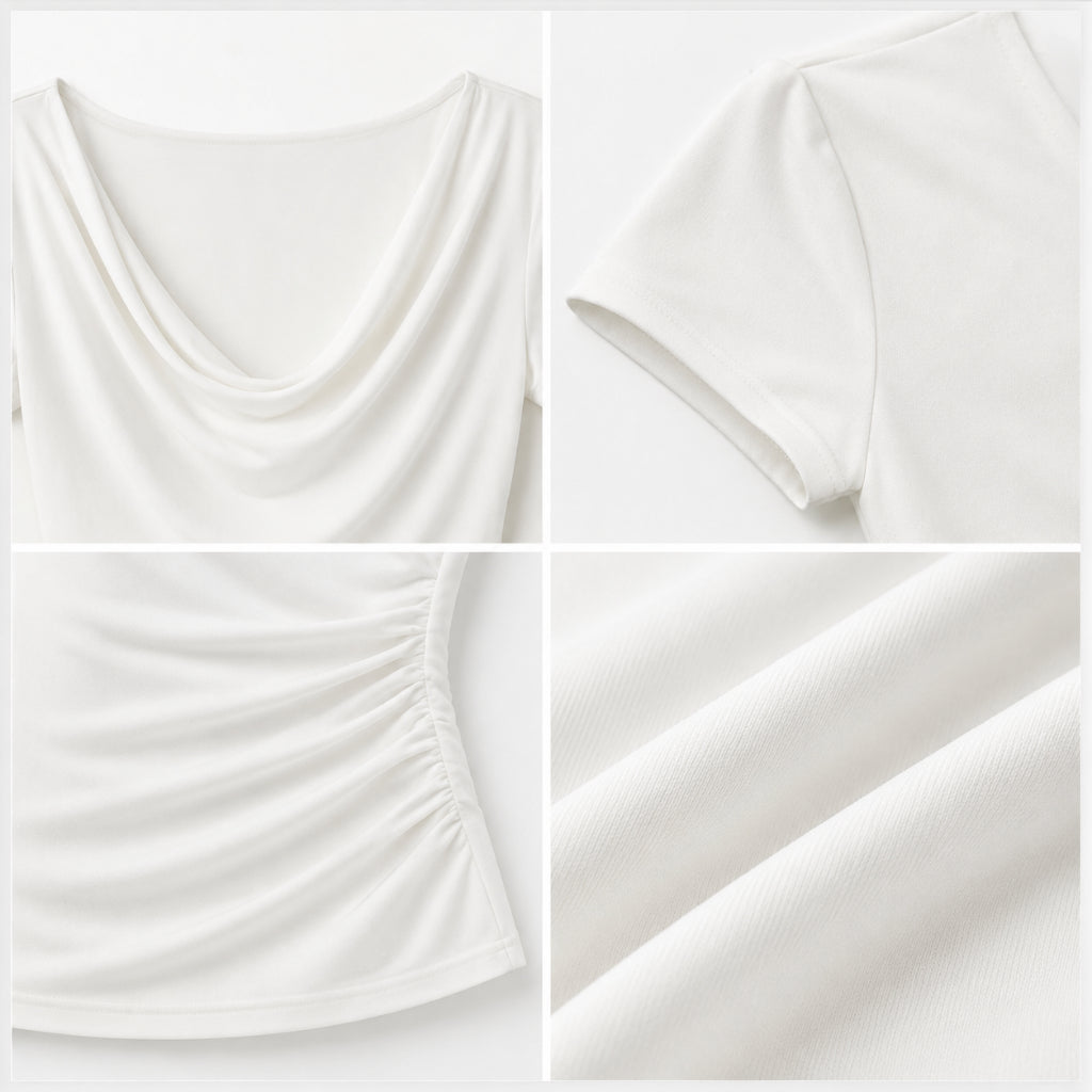 Women's Draped Cowl-Neck Short-Sleeve T-Shirt