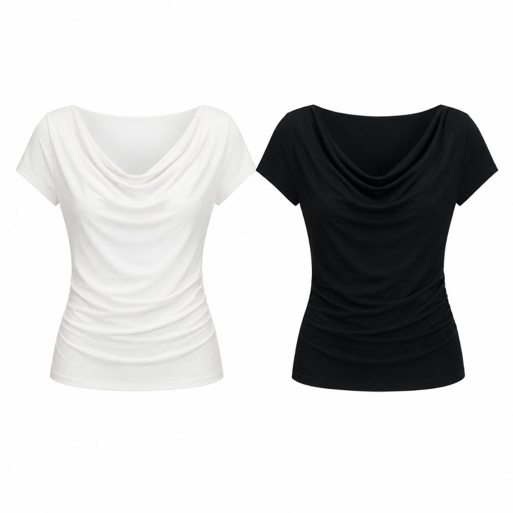 Women's Draped Cowl-Neck Short-Sleeve T-Shirt