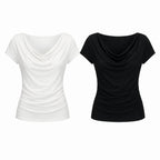 Women's Draped Cowl-Neck Short-Sleeve T-Shirt