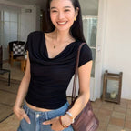 Women's Draped Cowl-Neck Short-Sleeve T-Shirt