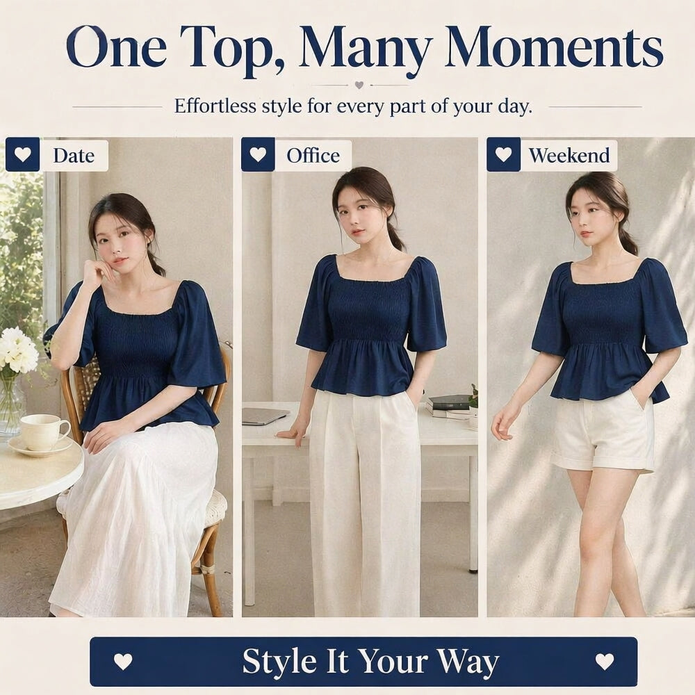 Women's High-Waist Square-Neck Blouse