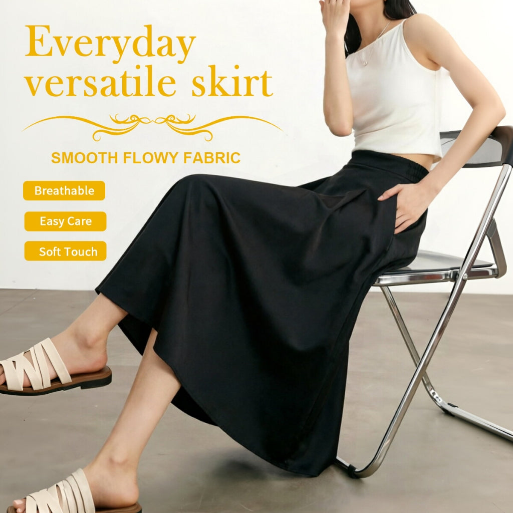 Women's Elastic-Waist A-Line Maxi Skirt with Pockets
