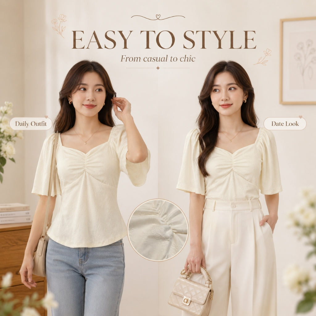 Women's Ruched Puff-sleeve T-Shirt
