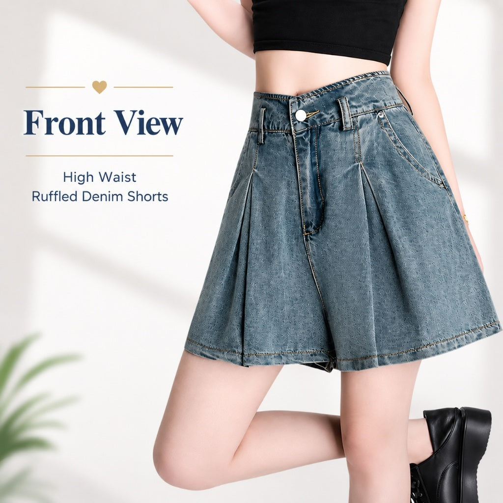 Women's High-Waist Straight-Cut Denim Shorts