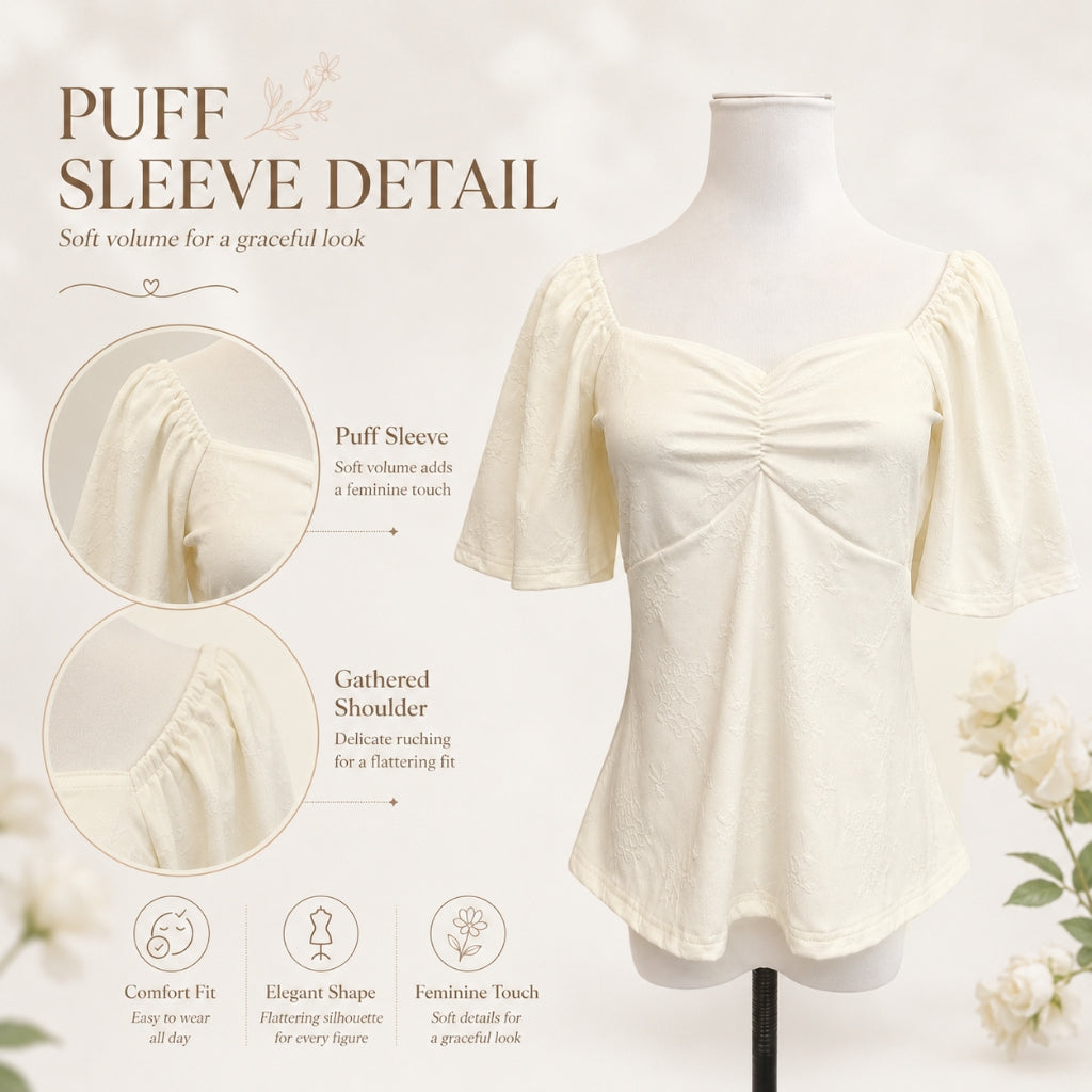 Women's Ruched Puff-sleeve T-Shirt
