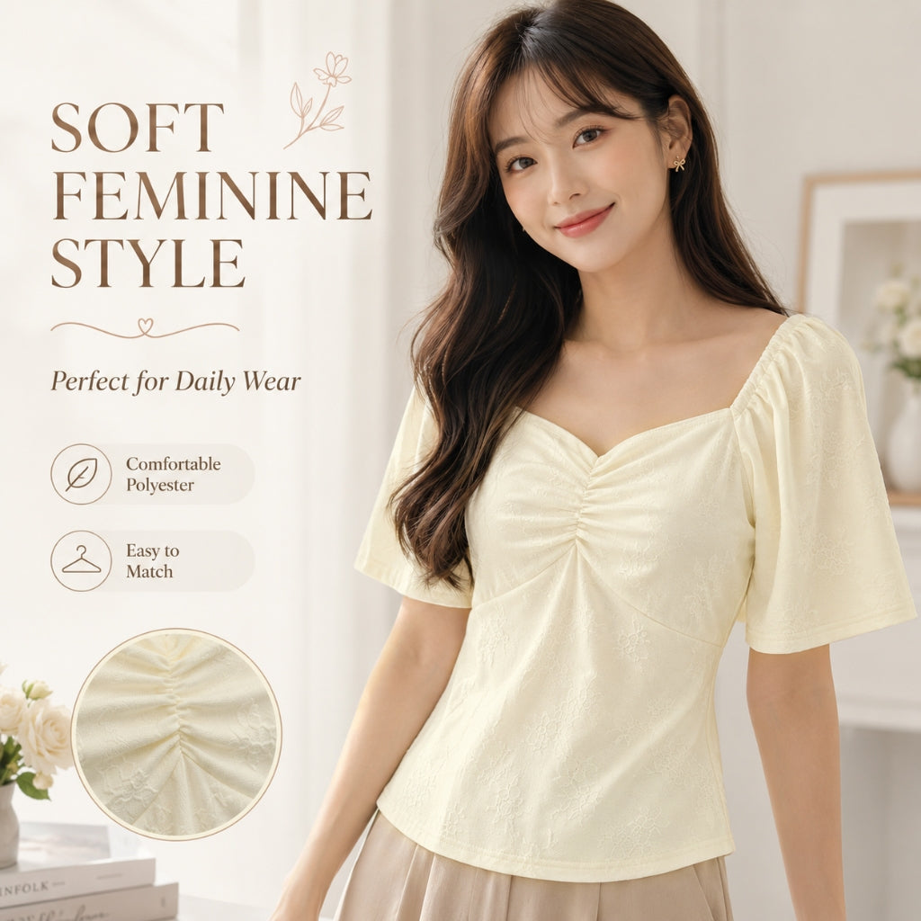 Women's Ruched Puff-sleeve T-Shirt