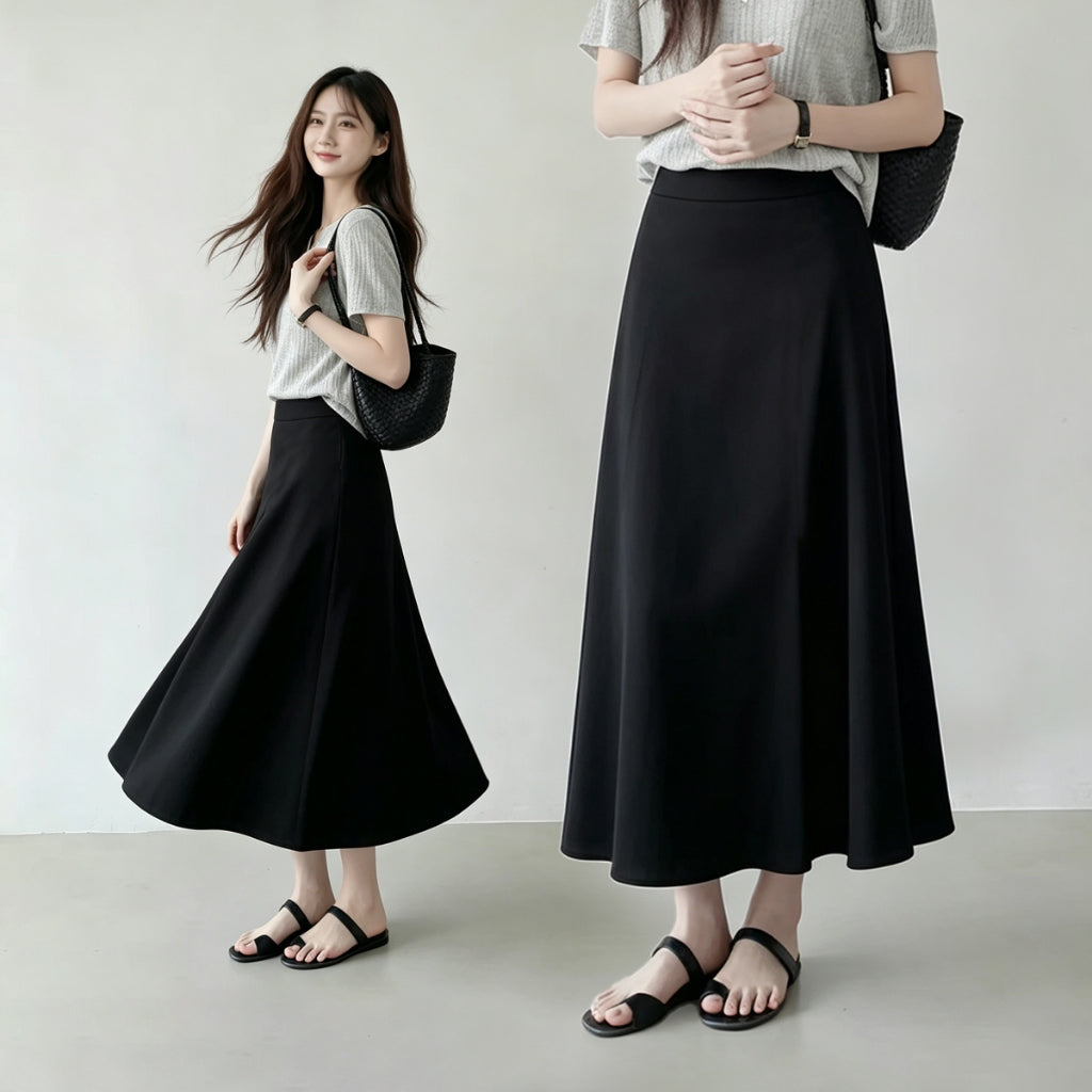 Women's Elastic-Waist A-Line Maxi Skirt with Pockets