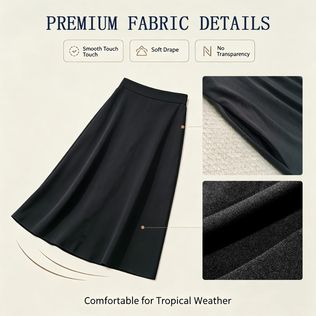 Women's Elastic-Waist A-Line Maxi Skirt with Pockets