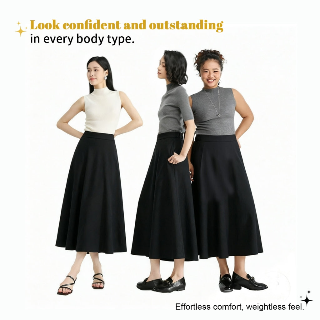 Women's Elastic-Waist A-Line Maxi Skirt with Pockets
