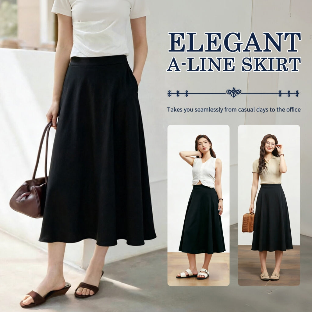 Women's Elastic-Waist A-Line Maxi Skirt with Pockets