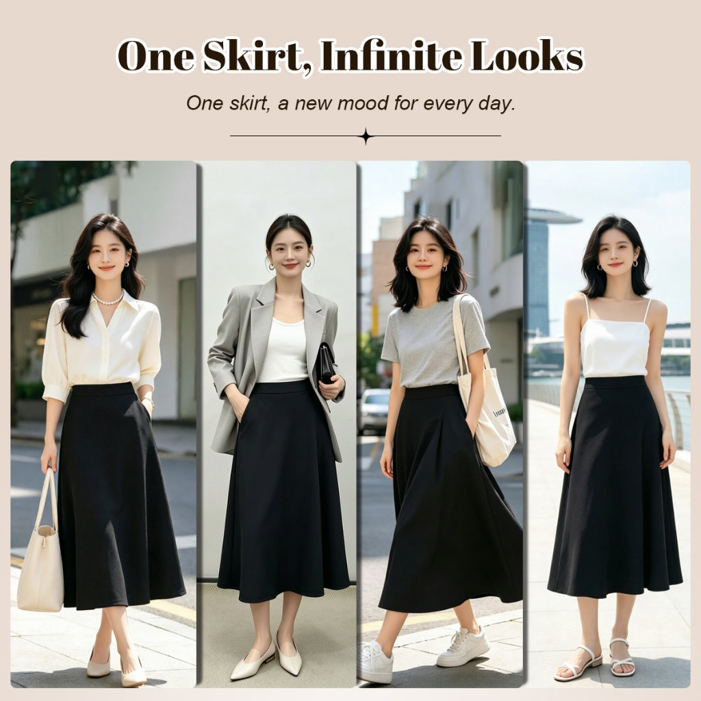 Women's Elastic-Waist A-Line Maxi Skirt with Pockets