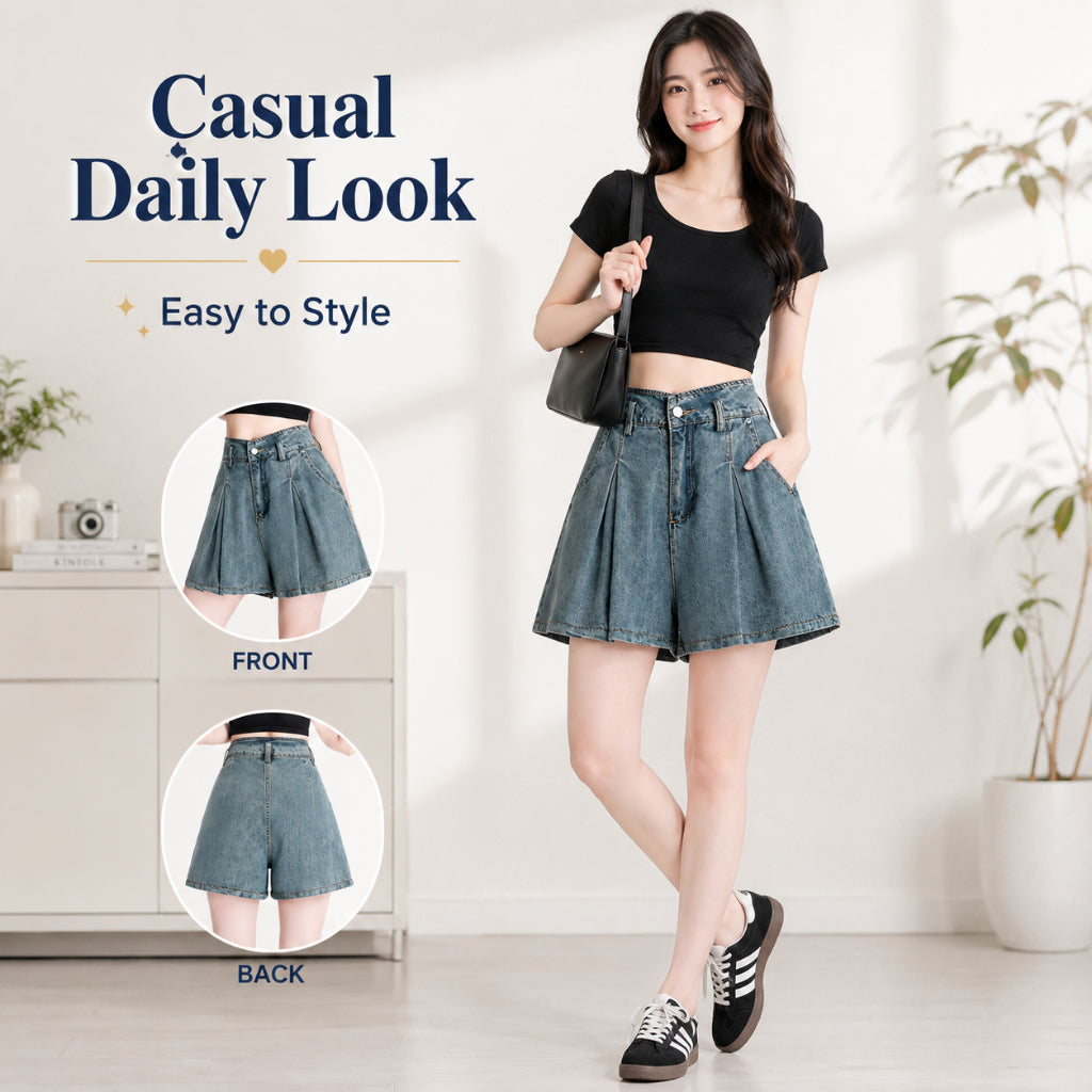 Women's High-Waist Straight-Cut Denim Shorts