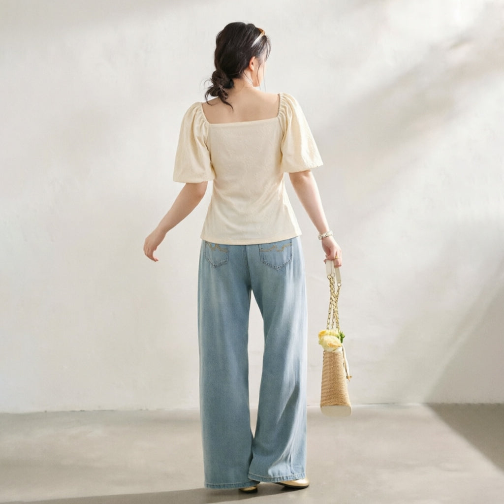 Women's Ruched Puff-sleeve T-Shirt