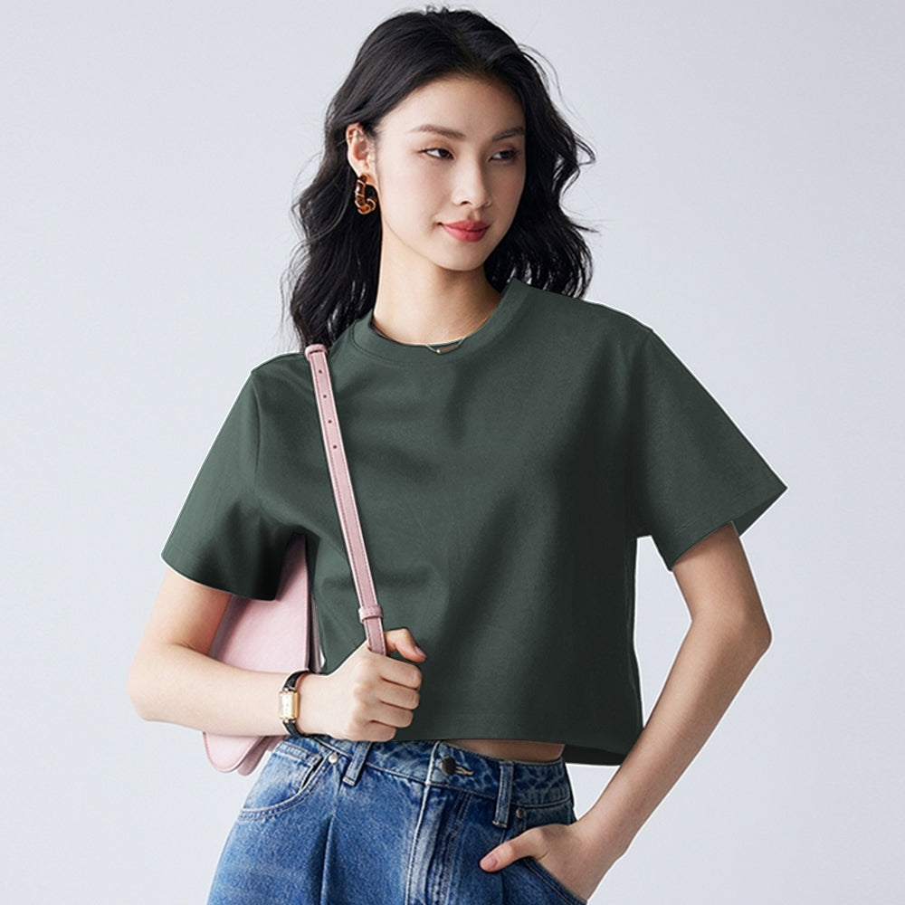 Women's Crew-Neck Cropped Cotton T-Shirt