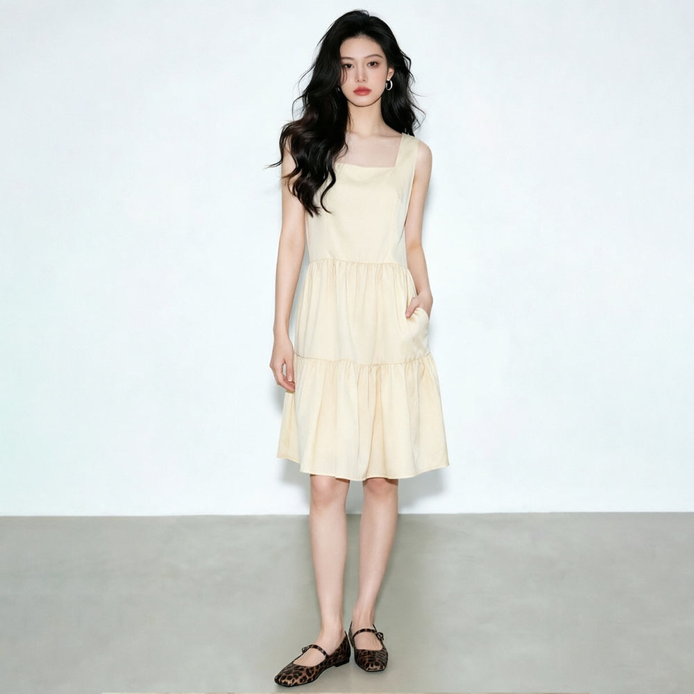 Women's Square-Neck Sleeveless Ruffle Dress