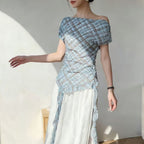 Women's One-Shoulder Plaid Blouse