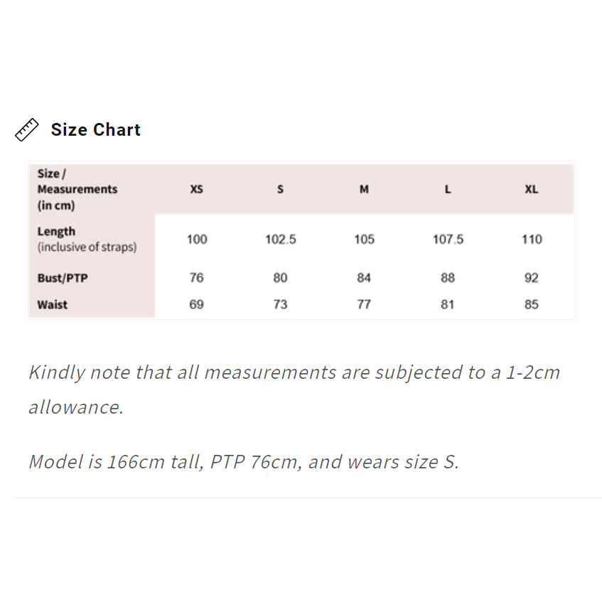 Size chart for Women's Sleeveless Jumpsuit