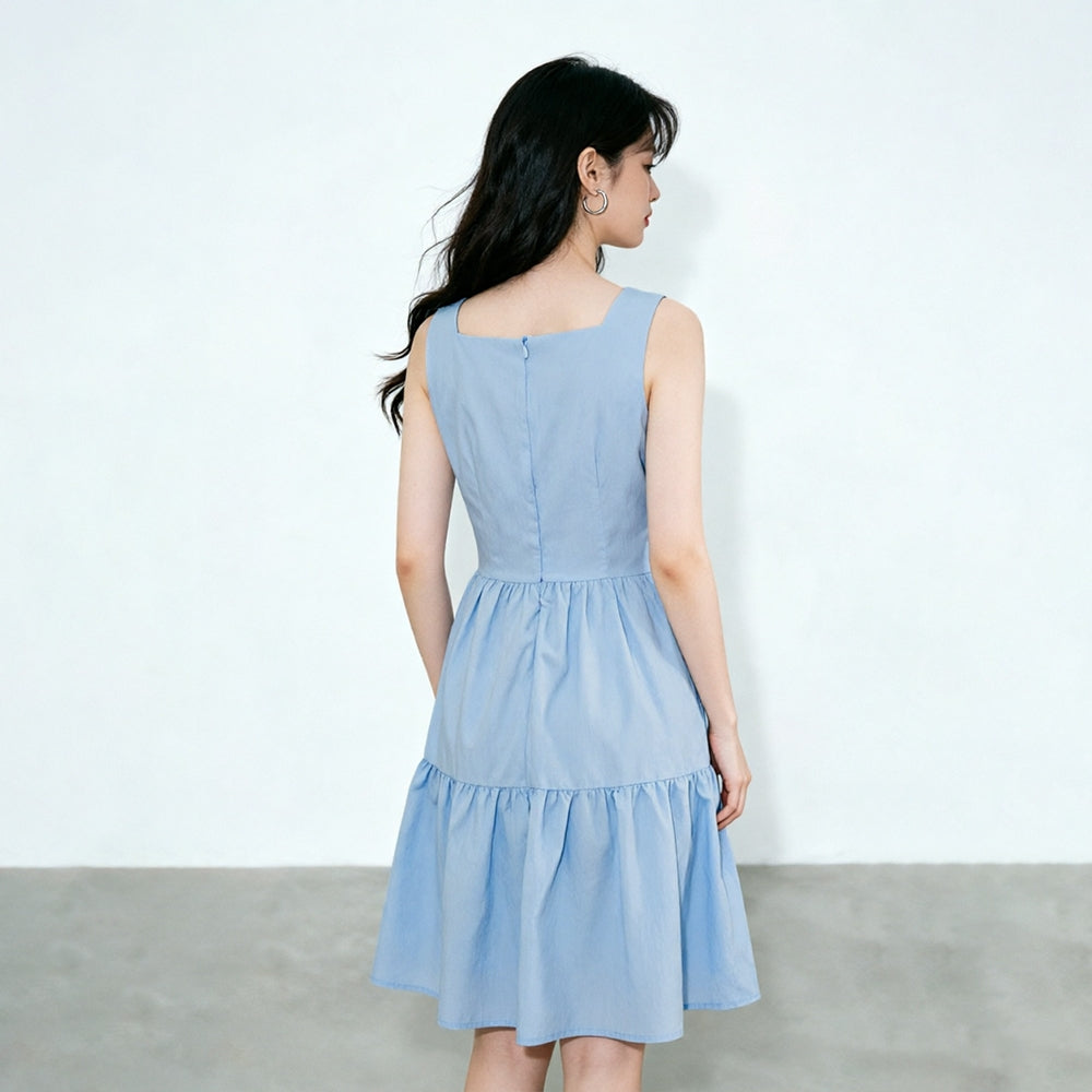 Women's Square-Neck Sleeveless Ruffle Dress