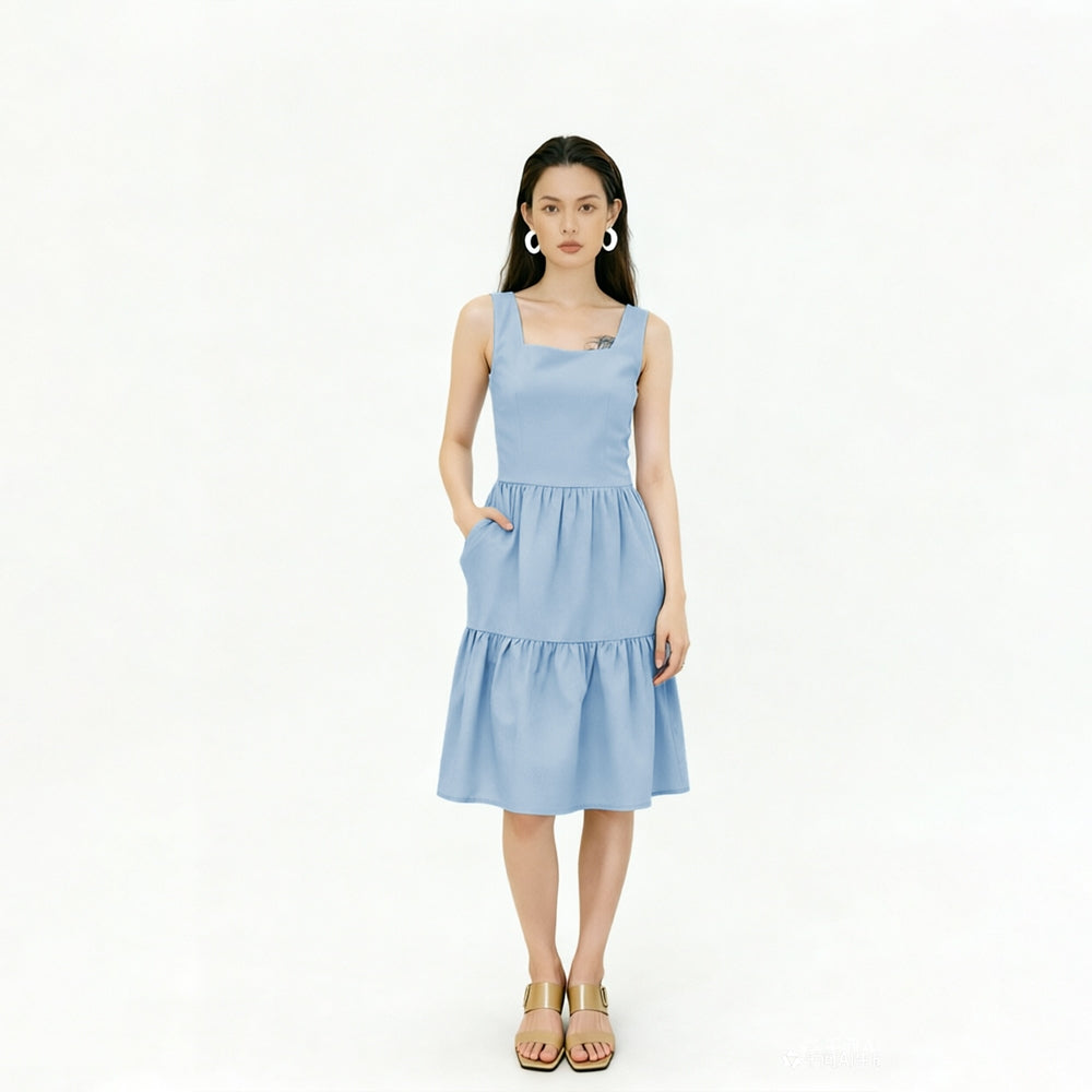Women's Square-Neck Sleeveless Ruffle Dress