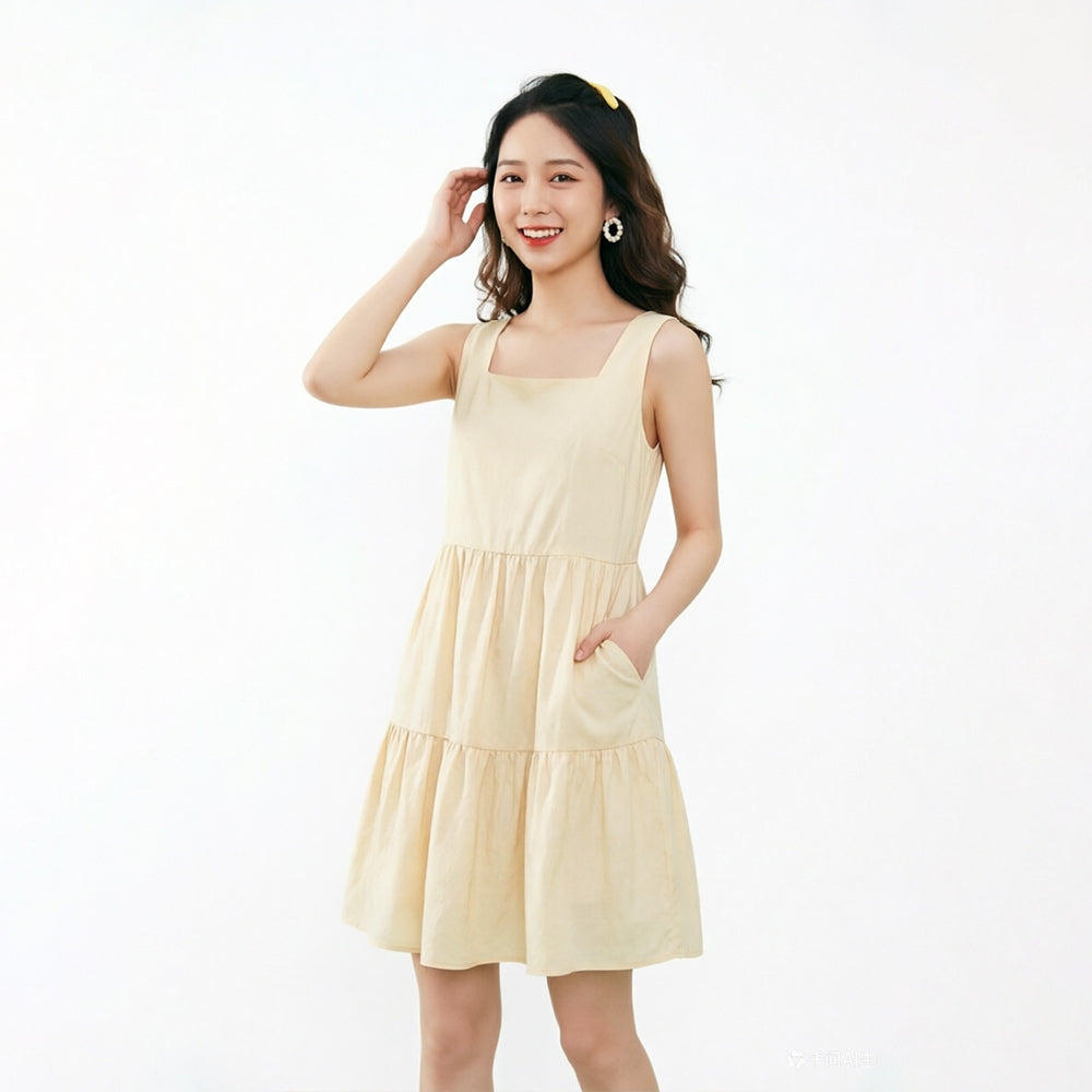 Women's Square-Neck Sleeveless Ruffle Dress