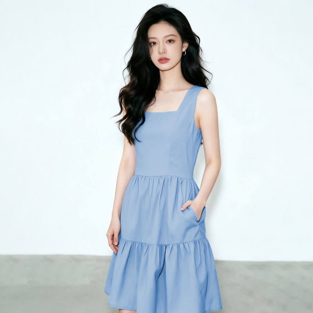 Women's Square-Neck Sleeveless Ruffle Dress